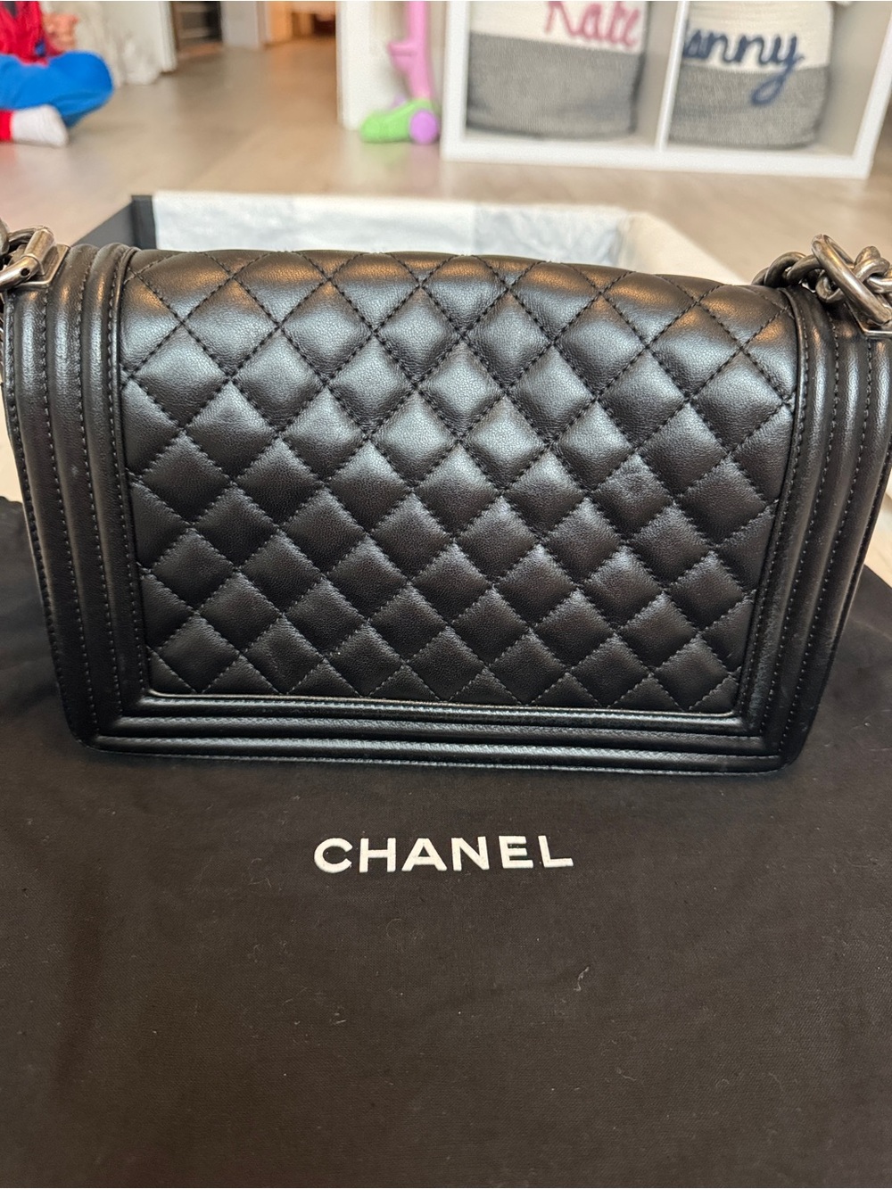 CHANEL Black Quilted Boy Shoulder Bag with Silver Hardware - Picture 5 of 14